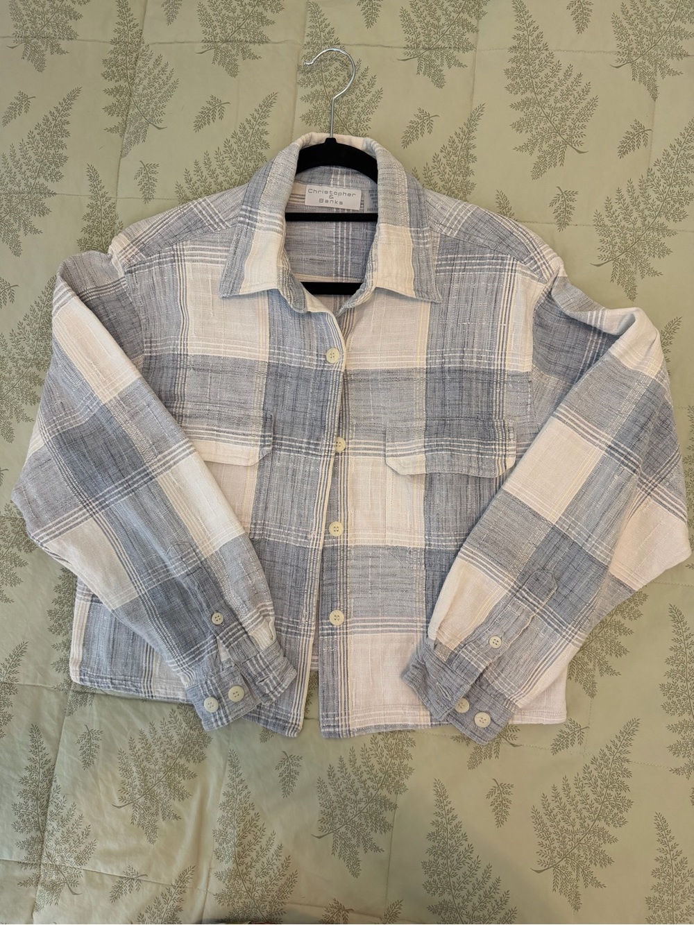Christopher & Banks Cream and Lt. Blue Plaid Jean Style Jacket